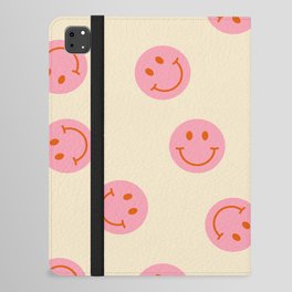 70s Retro Smiley Face Pattern in Beige & Pink iPad Folio Case