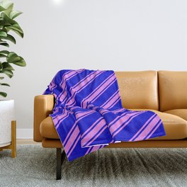 [ Thumbnail: Blue and Violet Colored Stripes/Lines Pattern Throw Blanket ]