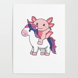 Bi Flag Pride Lgbtq Axolotl On Unicorn Poster