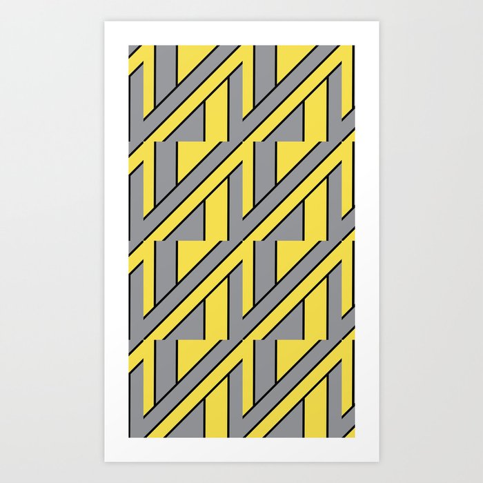 Yellow and Gray Lined Pattern with Rows Art Print