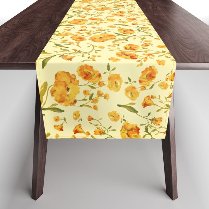 Amber flowers on a delicate yellow color - 2 Table Runner