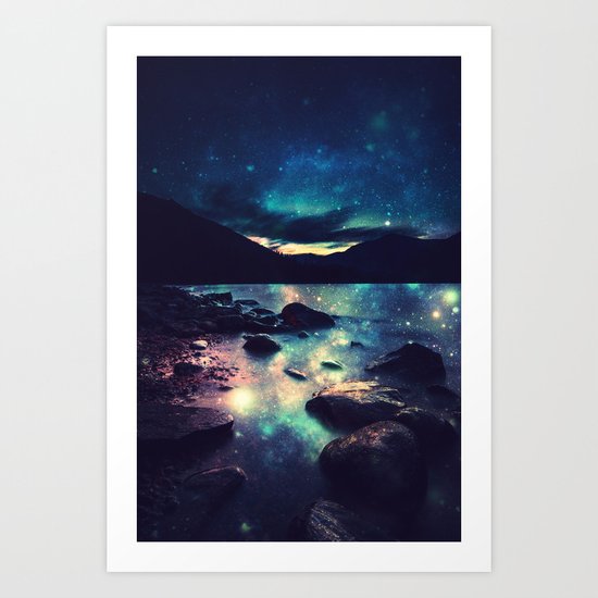 Magical Mountain Lake : Deep Pastels Teal Mauve Art Print