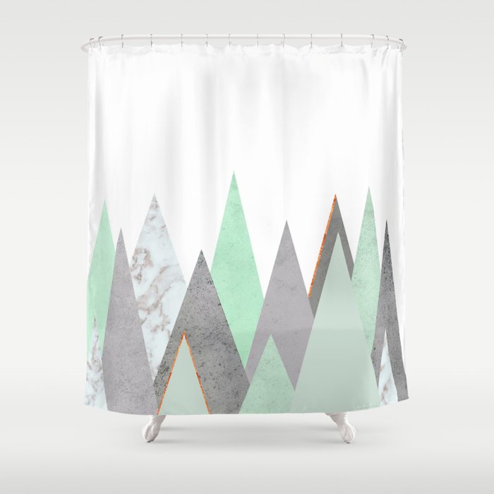 Mint Copper Marble Gray Geometric Mountains Shower Curtain