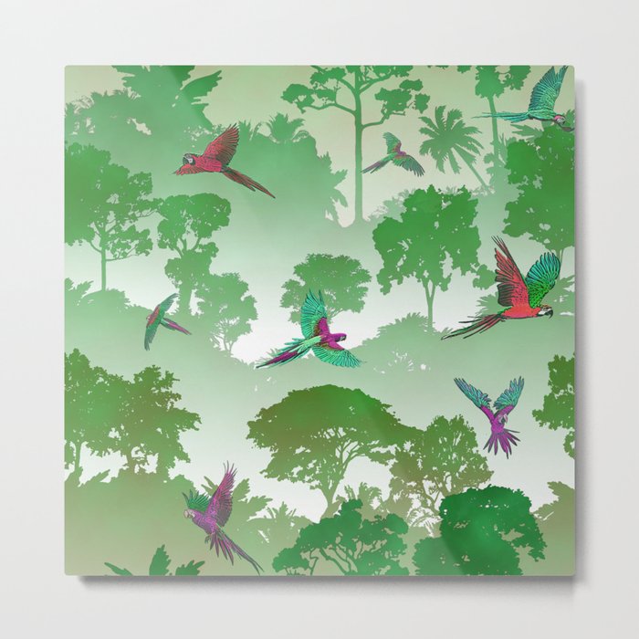 Macaw Canopy // Green Metal Print