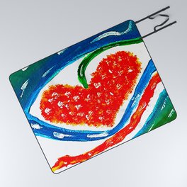 Orange Heart Painting. Heart. Blue & Green Background Picnic Blanket