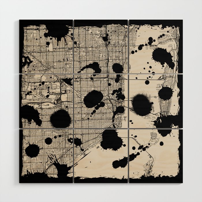 Artistic Miami Map - Black and White Wood Wall Art