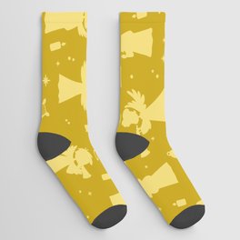 Christmas Pattern Yellow Angel Carol Holly Socks