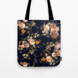 Antique Botanical Peach Roses And Chamomile Midnight Garden Tote Bag