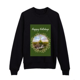 Happy Holidays - Rustic evergreen and gold leaves Kids Crewneck