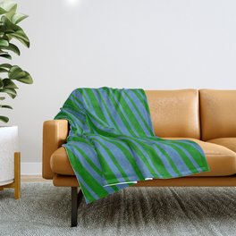[ Thumbnail: Blue and Green Colored Lines Pattern Throw Blanket ]