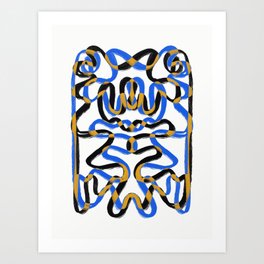 Line art in blue and gold Art Print