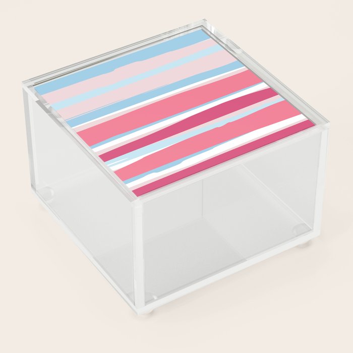 Colorful Stripes Light Blue And Pink Abstract Art Acrylic Box By