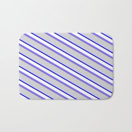[ Thumbnail: Medium Slate Blue, Light Grey, Blue & White Colored Striped/Lined Pattern Bath Mat ]