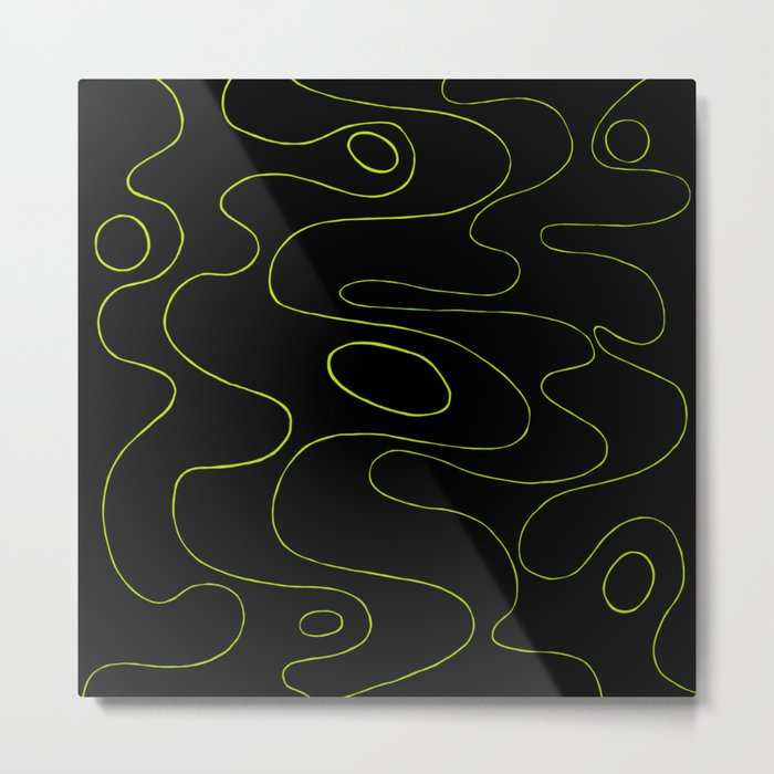 Ebb and Flow 5 - Black and Lime Green Metal Print