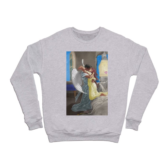 The lovers; the kiss angelic romantic encounter portrait painting by Mihály Zichy Crewneck Sweatshirt
