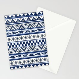 Tribal Art Pattern Navy Blue Silver White Stationery Cards