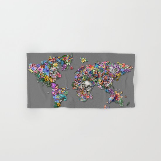 floral skull world map 1 Hand & Bath Towel