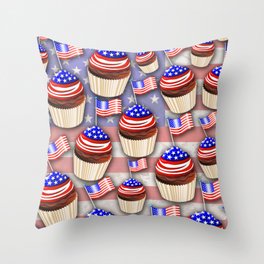 USA Flag Cupcakes Pattern Throw Pillow