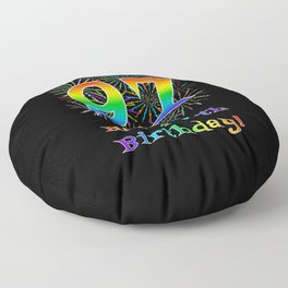 [ Thumbnail: 97th Birthday - Fun Rainbow Spectrum Gradient Pattern Text, Bursting Fireworks Inspired Background Floor Pillow ]