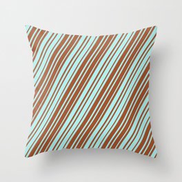 [ Thumbnail: Sienna and Turquoise Colored Lines Pattern Throw Pillow ]
