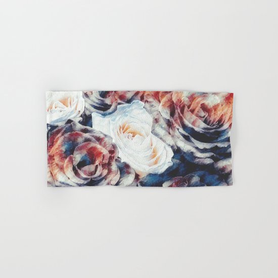 Roses print in retro drawing style watercolor digital Hand & Bath Towel
