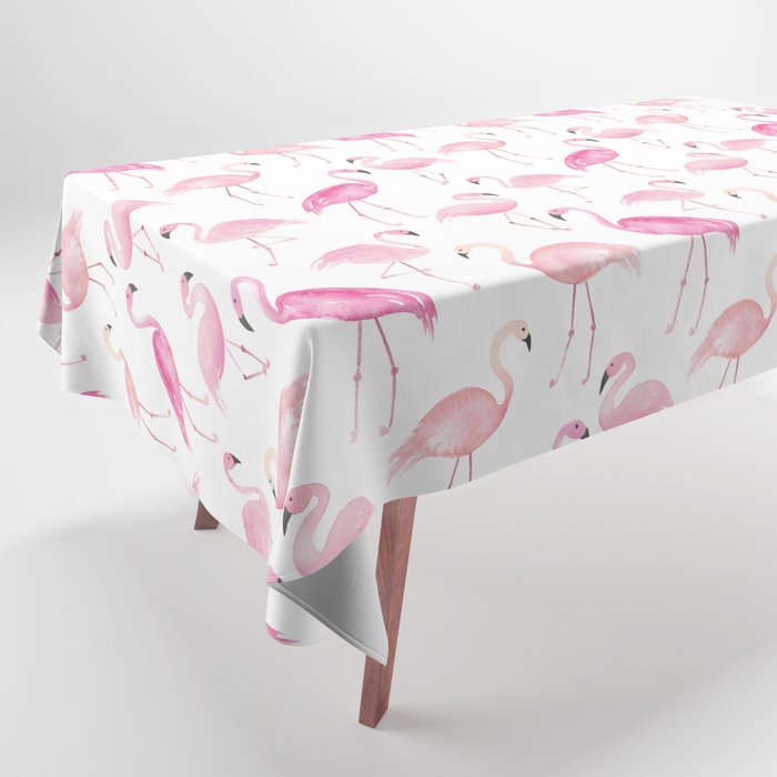 Pink Flamingoes in Watercolor Tablecloth