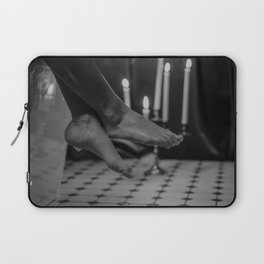 Let it all hang out; female portrait with candles in the bathtub black and white photograph - photography - photographs Laptop Sleeve