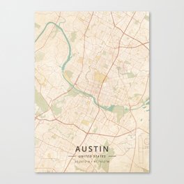 Austin, United States - Vintage Map Canvas Print