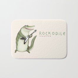 Rockodile Bath Mat | Hipster, Alligator, Cool, Funny, Animal, Awesome, Bass, Punk, Drawing, Lizard 