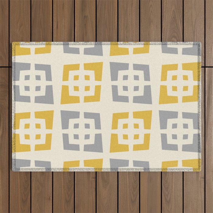 Cool Mid Century Modern Geometric Pattern 828 Beige Gray and Yellow Outdoor Rug