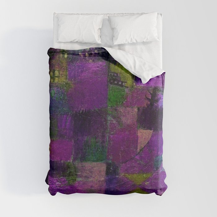 Terraced garden tropical floral Tuscany purple and gold abstract landscape painting by Paul Klee Duvet Cover