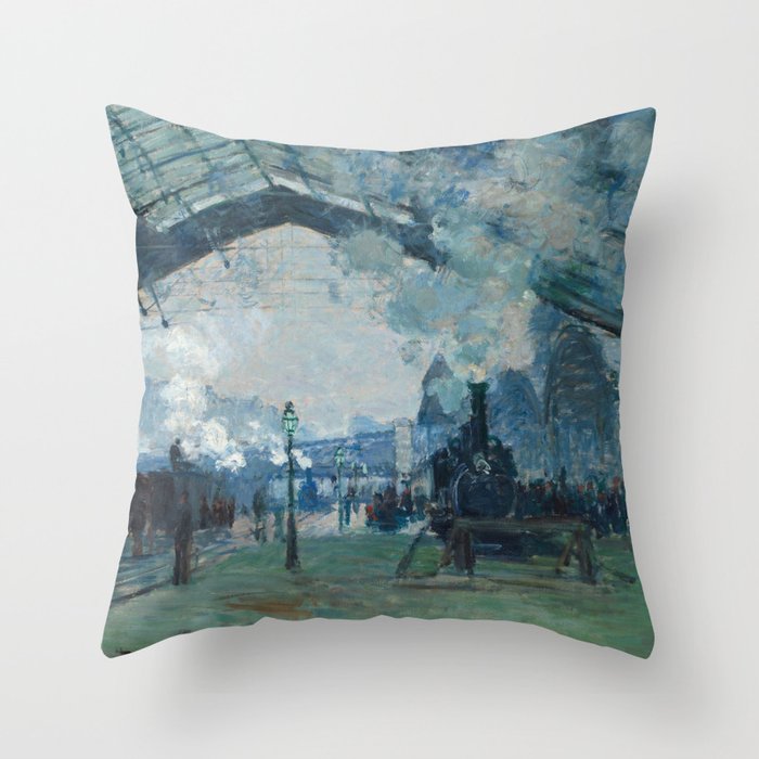 Claude Monet - Arrival of the Normandy Train Throw Pillow
