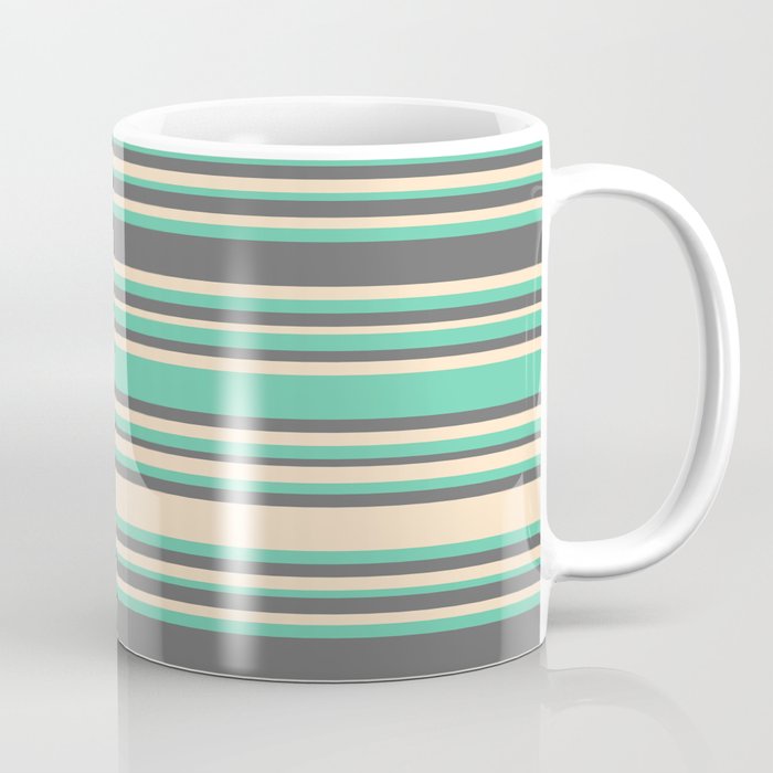 Aquamarine, Dim Gray, and Bisque Colored Lines/Stripes Pattern Coffee Mug
