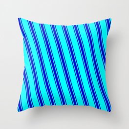 [ Thumbnail: Cyan & Blue Colored Lined/Striped Pattern Throw Pillow ]