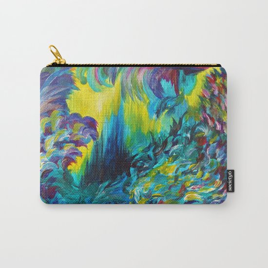 FLIGHT ON TAP - Whimsical Colorful Feathers Fountain Peacock Abstract Acrylic Painting Purple Teal Carry-All Pouch