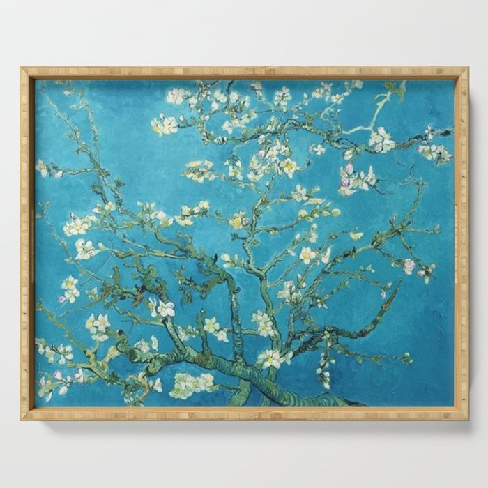 Vincent van Gogh Blossoming Almond Tree (Almond Blossoms) Light Blue Serving Tray