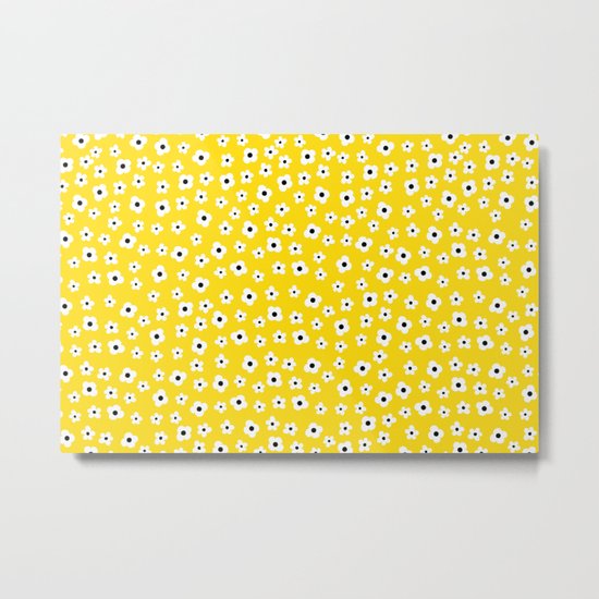 White Yellow Spring Flower Pattern Metal Print