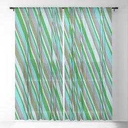 [ Thumbnail: Turquoise, Slate Gray, Dark Olive Green, Light Blue, and Green Colored Striped/Lined Pattern Sheer Curtain ]