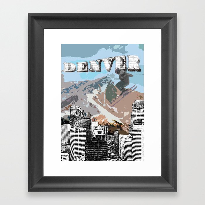 Ski Denver (Blue) Framed Art Print