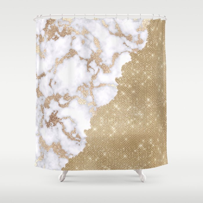 Girly Chic Modern Glam Gold Glitter Marble Pattern Shower Curtain
