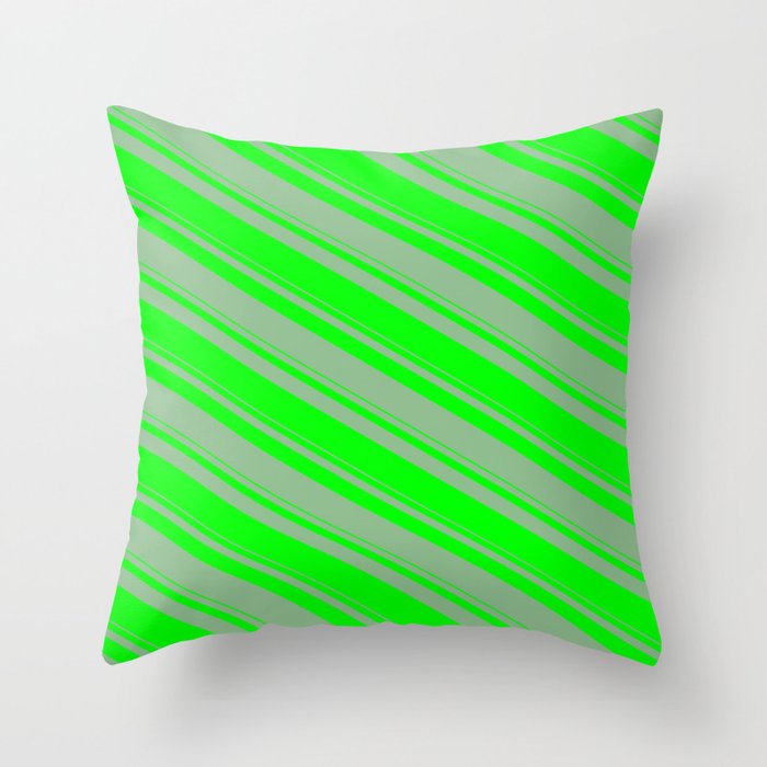 Dark Sea Green & Lime Colored Lines/Stripes Pattern Throw Pillow