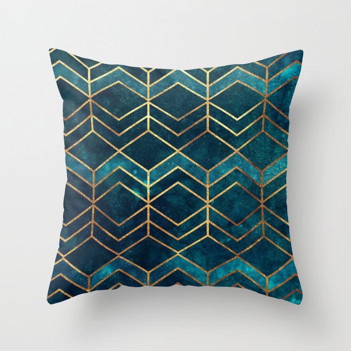 Deep Teal and Gold Arrows Pattern Throw Pillow