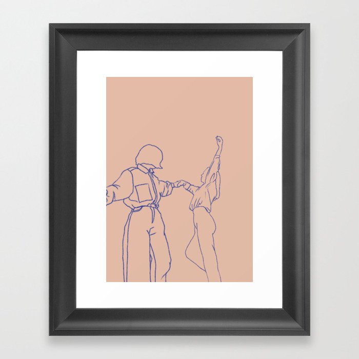 girls dancing line art Framed Art Print