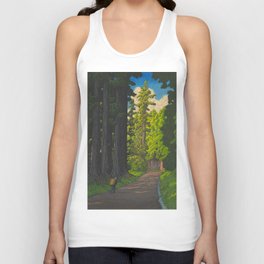 Vintage Japanese Woodblock Print Kawase Hasui Mystical Japanese forest Tall Green Trees Tank Top