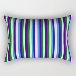 [ Thumbnail: Blue, Lavender, Green, and Indigo Colored Pattern of Stripes Rectangular Pillow ]