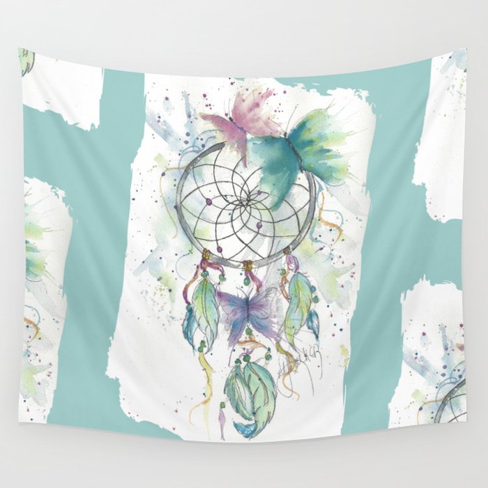 Society6 Dream Catcher In Blue Wall Hanging Tapestry By Purely Zen