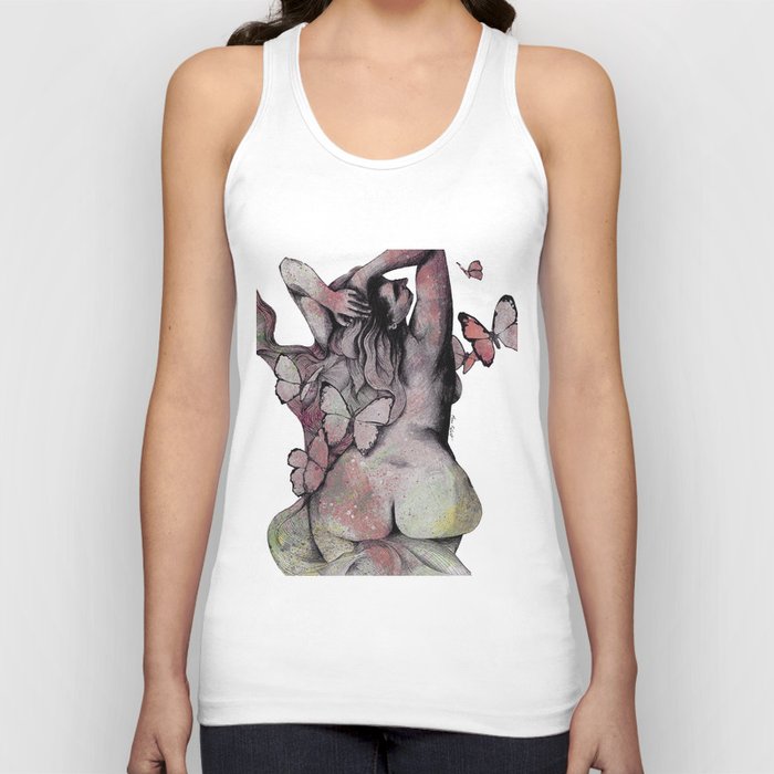 Sugar Coated Sour: Pomegranate (nude curvy pin up with butterflies) Tank Top