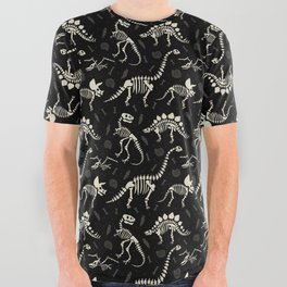 Dinosaur Fossils on Black All Over Graphic Tee