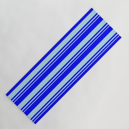 [ Thumbnail: Blue and Powder Blue Colored Stripes/Lines Pattern Yoga Mat ]