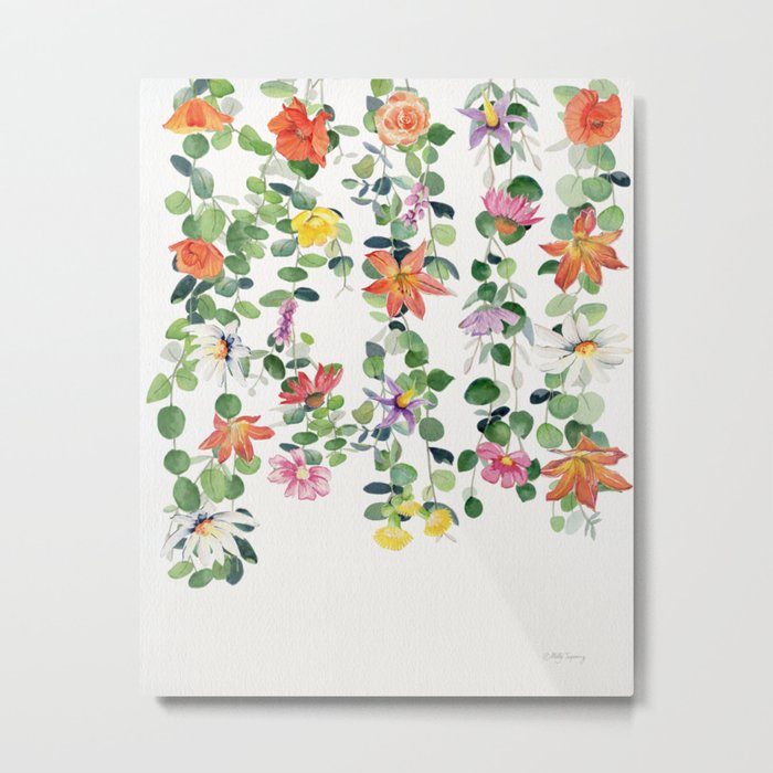 Flowers and Eucalyptus Garland Metal Print